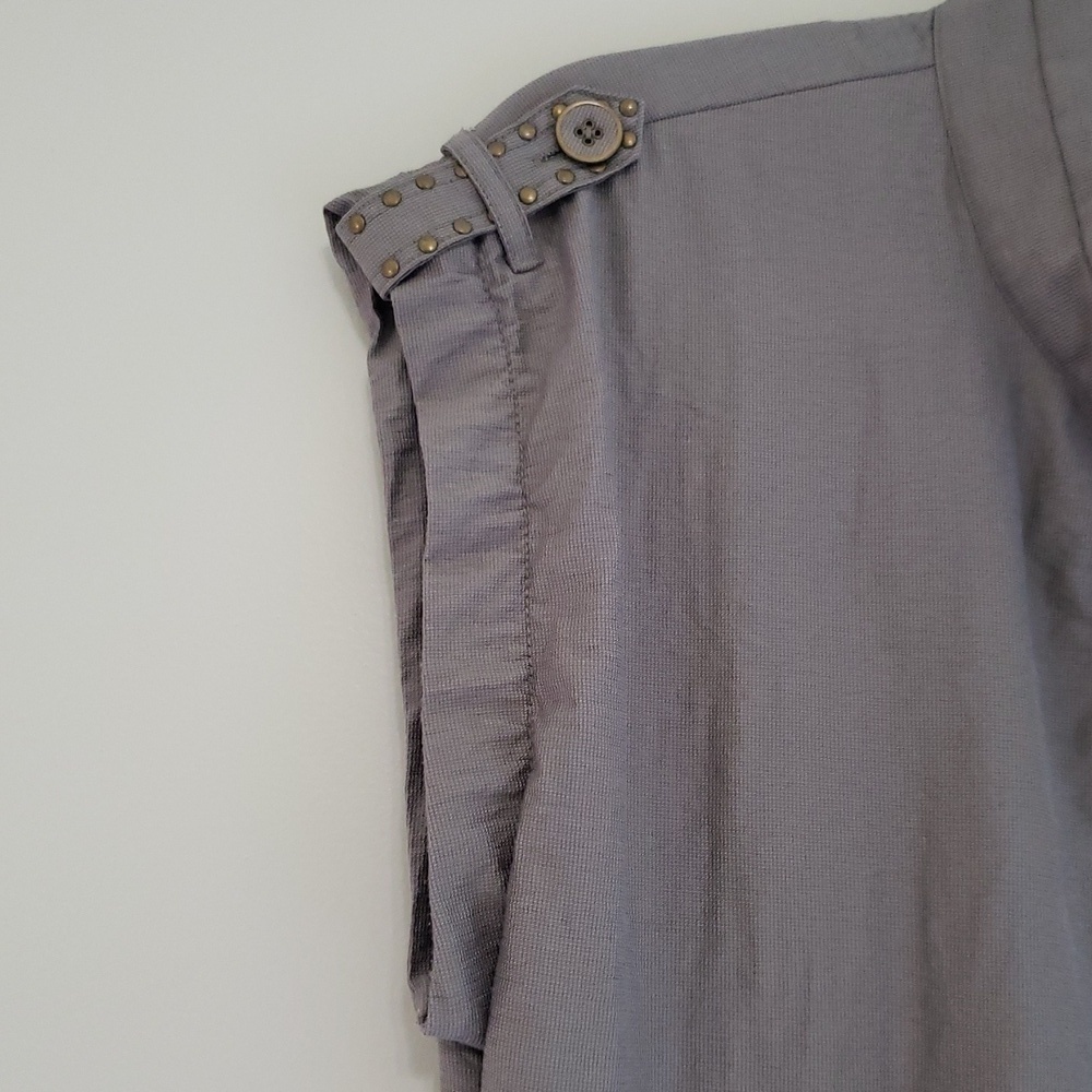 Tribal Women Button Up Vest Top 6 Gray Green Minimalist Travel Vacation Layering - Picture 5 of 15